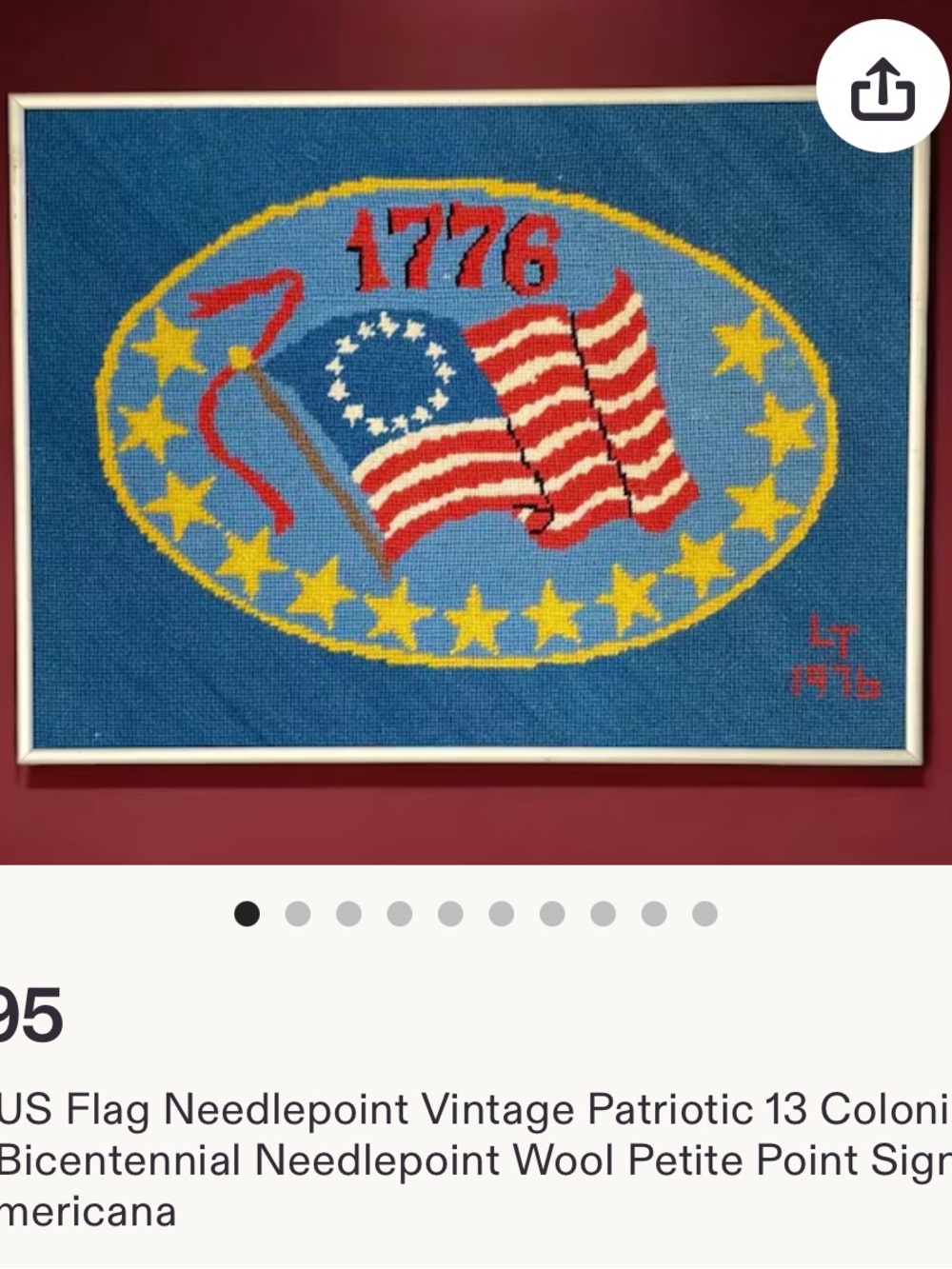 Vintage 1776 Patriotic Needlepoint Flag Wall Art - Blue, Red, Yellow
